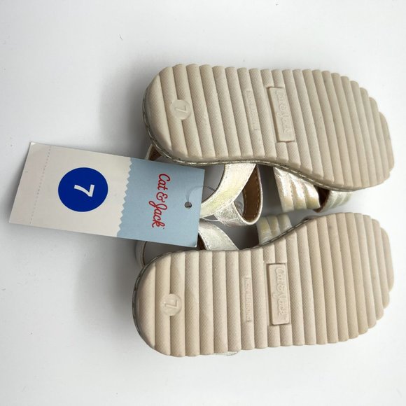 Toddler Girl's White Iridescent Sandals Sz 7 Velcro Closure Padded Straps - Picture 4 of 4